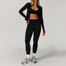 Load image into Gallery viewer, 3PCS Women's Sports Set: Slim Fit Quick-Dry Yoga Jacket & High Waisted Push Up Fitness Outfit | All-Season Workout Clothes