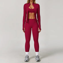 Load image into Gallery viewer, 3PCS Women's Sports Set: Slim Fit Quick-Dry Yoga Jacket & High Waisted Push Up Fitness Outfit | All-Season Workout Clothes