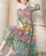Load image into Gallery viewer, Long Beach Boho V Neck Vintage Print Chiffon Dress