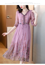 Load image into Gallery viewer, Elegant Long Floral Silk Dress