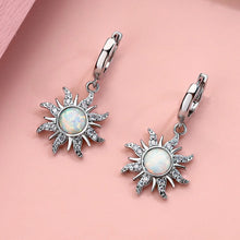 Load image into Gallery viewer, Gold Silver Color Sun Flower Fire Opal Pendant Hoop Earring