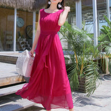 Load image into Gallery viewer, Elegant Long Sleeveless O Neck 100% Mulberry Silk Dress