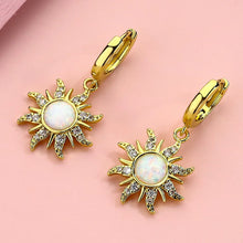 Load image into Gallery viewer, Gold Silver Color Sun Flower Fire Opal Pendant Hoop Earring