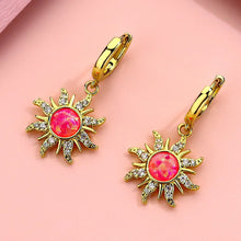 Load image into Gallery viewer, Gold Silver Color Sun Flower Fire Opal Pendant Hoop Earring