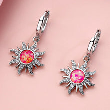 Load image into Gallery viewer, Gold Silver Color Sun Flower Fire Opal Pendant Hoop Earring