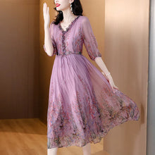 Load image into Gallery viewer, Elegant Long Floral Silk Dress