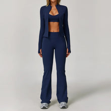 Load image into Gallery viewer, 3PCS Women's Sports Set: Slim Fit Quick-Dry Yoga Jacket & High Waisted Push Up Fitness Outfit | All-Season Workout Clothes