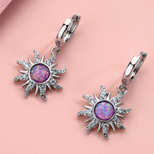 Load image into Gallery viewer, Gold Silver Color Sun Flower Fire Opal Pendant Hoop Earring