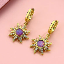 Load image into Gallery viewer, Gold Silver Color Sun Flower Fire Opal Pendant Hoop Earring
