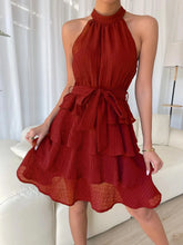 Load image into Gallery viewer, Ruffle Design Halter Neck Sleeveless Women Dress