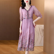 Load image into Gallery viewer, Elegant Long Floral Silk Dress