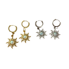 Load image into Gallery viewer, White Opal Sun Pendant Hoop Earrings
