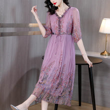 Load image into Gallery viewer, Elegant Long Floral Silk Dress