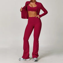 Load image into Gallery viewer, 3PCS Women's Sports Set: Slim Fit Quick-Dry Yoga Jacket & High Waisted Push Up Fitness Outfit | All-Season Workout Clothes