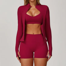 Load image into Gallery viewer, 3PCS Women's Sports Set: Slim Fit Quick-Dry Yoga Jacket & High Waisted Push Up Fitness Outfit | All-Season Workout Clothes