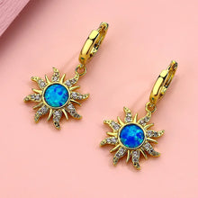 Load image into Gallery viewer, Gold Silver Color Sun Flower Fire Opal Pendant Hoop Earring