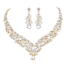 Load image into Gallery viewer, Teardrop Shape Crystal Bridal Jewelry Necklace + Earring Set