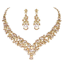 Load image into Gallery viewer, Teardrop Shape Crystal Bridal Jewelry Necklace + Earring Set