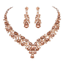 Load image into Gallery viewer, Teardrop Shape Crystal Bridal Jewelry Necklace + Earring Set