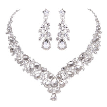 Load image into Gallery viewer, Teardrop Shape Crystal Bridal Jewelry Necklace + Earring Set