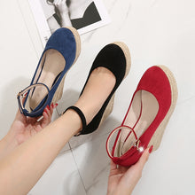 Load image into Gallery viewer, Suede Wedges Shoes For Women | Round Toe Ankle Strap