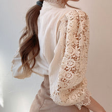Load image into Gallery viewer, Petal Sleeve Stand Collar Flower Lace Shirt For Women