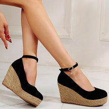 Load image into Gallery viewer, Suede Wedges Shoes For Women | Round Toe Ankle Strap