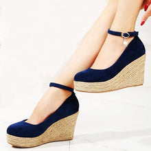 Load image into Gallery viewer, Suede Wedges Shoes For Women | Round Toe Ankle Strap
