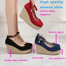 Load image into Gallery viewer, Suede Wedges Shoes For Women | Round Toe Ankle Strap