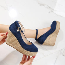 Load image into Gallery viewer, Suede Wedges Shoes For Women | Round Toe Ankle Strap