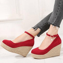 Load image into Gallery viewer, Suede Wedges Shoes For Women | Round Toe Ankle Strap