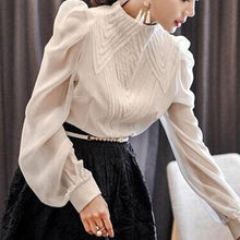 Load image into Gallery viewer, Petal Sleeve Stand Collar Flower Lace Shirt For Women