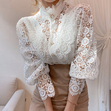 Load image into Gallery viewer, Petal Sleeve Stand Collar Flower Lace Shirt For Women
