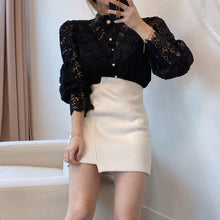 Load image into Gallery viewer, Petal Sleeve Stand Collar Flower Lace Shirt For Women