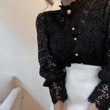 Load image into Gallery viewer, Petal Sleeve Stand Collar Flower Lace Shirt For Women