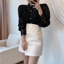 Load image into Gallery viewer, Petal Sleeve Stand Collar Flower Lace Shirt For Women