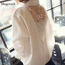 Load image into Gallery viewer, Petal Sleeve Stand Collar Flower Lace Shirt For Women