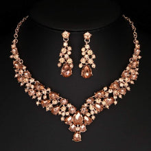 Load image into Gallery viewer, Teardrop Shape Crystal Bridal Jewelry Necklace + Earring Set