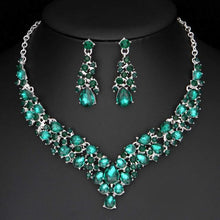 Load image into Gallery viewer, Teardrop Shape Crystal Bridal Jewelry Necklace + Earring Set