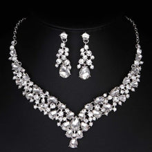 Load image into Gallery viewer, Teardrop Shape Crystal Bridal Jewelry Necklace + Earring Set