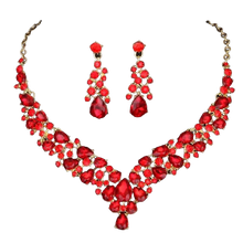 Load image into Gallery viewer, Teardrop Shape Crystal Bridal Jewelry Necklace + Earring Set