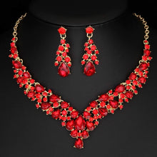 Load image into Gallery viewer, Teardrop Shape Crystal Bridal Jewelry Necklace + Earring Set