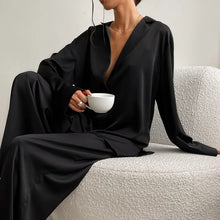 Load image into Gallery viewer, Oversized Long Sleeves Satin Silk Sleepwear Pajamas For Women
