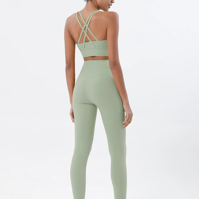 2 Pieces Women Yoga Set - Quick-Dry Breathable Bra & Leggings with Pocket