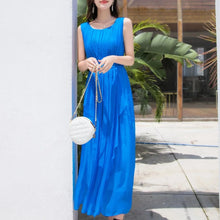 Load image into Gallery viewer, Elegant Long Sleeveless O Neck 100% Mulberry Silk Dress
