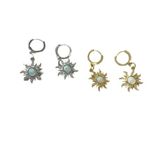 Load image into Gallery viewer, White Opal Sun Pendant Hoop Earrings
