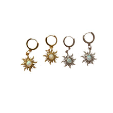 Load image into Gallery viewer, White Opal Sun Pendant Hoop Earrings

