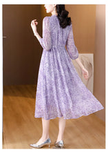 Load image into Gallery viewer, Purple Long Sleeve V-Neck Silk Dress
