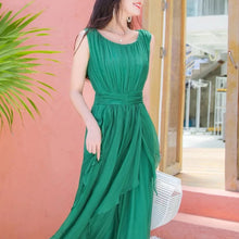 Load image into Gallery viewer, Elegant Long Sleeveless O Neck 100% Mulberry Silk Dress
