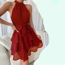 Load image into Gallery viewer, Ruffle Design Halter Neck Sleeveless Women Dress
